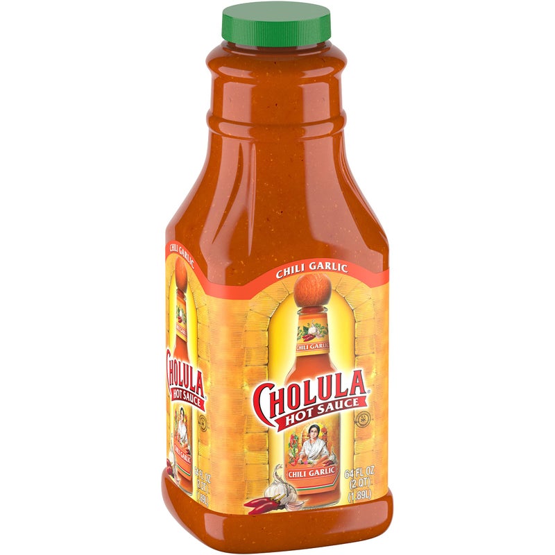Cholula Chili Garlic Hot Sauce, 64 fl oz - One 64 Fluid Ounce Bulk Container of Chili Garlic Hot Sauce with Mexican Peppers, Garlic and Signature Spices, Perfect for Eggs, Wings, Fries and Popcorn - Image 1